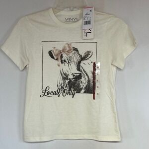 Vinyl Threads Locals Only Cow Graphic Tee Off-White XS NWT